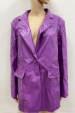 Purple Casual Solid Patchwork Turn-back Collar Outerwear