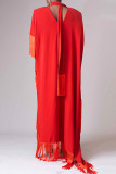 Red Elegant Solid Tassel Bandage Patchwork Mandarin Collar Long Sleeve Two Pieces