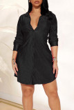 Red Casual Solid Patchwork Buckle Shirt Collar Shirt Dress Dresses