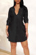 Black Casual Solid Patchwork Buckle Shirt Collar Shirt Dress Dresses