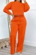Orange Casual Solid Basic O Neck Long Sleeve Two Pieces