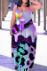 Purple Sexy Casual Print Backless Spaghetti Strap Long Dress Dresses