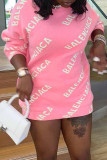 Pink (Balenciaca)Casual Letter Patchwork O Neck A Line Dresses