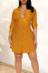 Yellow Casual Solid Patchwork Buckle Shirt Collar Shirt Dress Dresses