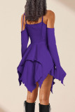 Purple Street Solid Bandage Patchwork Asymmetrical Collar Irregular Dress Dresses