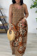 Brown Sexy Casual Print Backless Spaghetti Strap Long Dress Dresses
