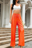 Orange Sweet Solid Patchwork Draw String Straight Mid Waist Straight Solid Color Bottoms