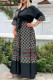Black Elegant Print Patchwork Letter Turndown Collar Half Sleeve Two Pieces
