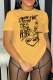 Yellow Casual Daily Print Patchwork O Neck T-Shirts