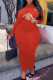 Red Sexy Solid Hollowed Out Patchwork V Neck Long Dress Plus Size Dresses
