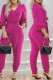 Purple Casual Solid Basic V Neck Regular Jumpsuits