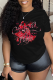 Black Casual Party Print Patchwork Letter O Neck T-Shirts