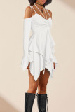 Purple Street Solid Bandage Patchwork Asymmetrical Collar Irregular Dress Dresses