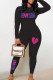 Black Casual Print Patchwork O Neck Long Sleeve Two Pieces