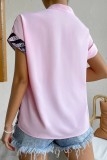 Pink Casual Print Patchwork V Neck Tops