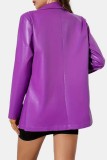 Purple Casual Solid Patchwork Turn-back Collar Outerwear