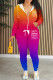 Tangerine Red Casual Print Basic Hooded Collar Long Sleeve Two Pieces