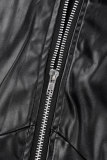 Black Street Solid Patchwork Buttons Slit Zipper O Neck Long Sleeve Two Pieces