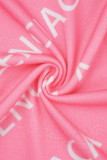 Pink (Balenciaca)Casual Letter Patchwork O Neck A Line Dresses