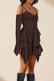 Purple Street Solid Bandage Patchwork Asymmetrical Collar Irregular Dress Dresses