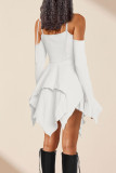 Purple Street Solid Bandage Patchwork Asymmetrical Collar Irregular Dress Dresses