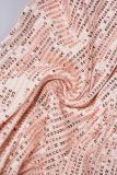 Pink Sexy Casual Patchwork Sequins Backless Spaghetti Strap Regular Jumpsuits