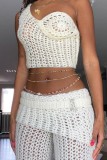 White Casual Solid Hollowed Out Backless One Shoulder Sleeveless Two Pieces