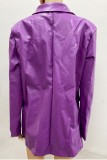 Purple Casual Solid Patchwork Turn-back Collar Outerwear