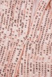 Pink Sexy Casual Patchwork Sequins Backless Spaghetti Strap Regular Jumpsuits