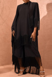 Red Elegant Solid Tassel Bandage Patchwork Mandarin Collar Long Sleeve Two Pieces