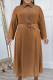 Earth Yellow Sweet Solid Patchwork Buckle Turndown Collar A Line Plus Size Dresses