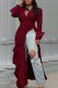Burgundy Sexy Casual Solid High Opening Fold Shirt Collar High Waist Tops