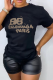 Black Casual Street Print Patchwork Letter O Neck T-Shirts