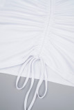 White Sexy Solid Patchwork Draw String U Neck Wrapped Skirt Dresses