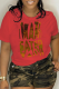 Red Street Vintage Print Patchwork Letter O Neck T-Shirts