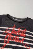 Black Street Print Patchwork See-through O Neck Tops