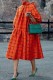 Orange Casual Plaid Patchwork Turtleneck Long Sleeve Dresses