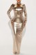 Gold Casual Solid Backless Turtleneck Long Dress Dresses