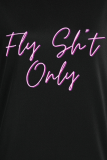 Black Casual Daily Print Patchwork Letter O Neck Tops