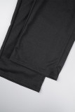 Black Casual Solid Basic Hooded Collar Long Sleeve Two Pieces