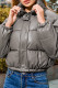 Coffee Elegant Solid Patchwork Pocket Buckle Zipper Mandarin Collar Outerwear