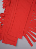 Red Casual Solid Tassel Patchwork O Neck Long Sleeve Two Pieces