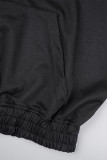 Black Casual Solid Basic Hooded Collar Long Sleeve Two Pieces