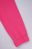 Rose Red Casual Solid Patchwork Hooded Collar Long Sleeve Two Pieces