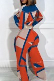 Pink Casual Print Basic O Neck Long Sleeve Two Pieces