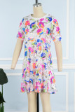 White Casual Patchwork Sequins O Neck Short Sleeve Dress