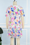 White Casual Patchwork Sequins O Neck Short Sleeve Dress