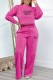 Rose Red Casual Letter Print Basic O Neck Long Sleeve Two Pieces