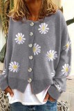 Sky Blue Casual Embroidery Buttons O Neck Outerwear