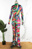 Colour Casual Not Positioning Printed Basic Turtleneck Long Sleeve Two Pieces
